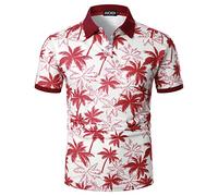 AIOIDI Men's Short Sleeve Polo Shirt Coconut Print Golf Tennis T-Shirt Red L