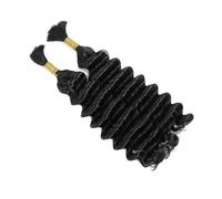 Aiokrtse Double Drawn Hair Bulk Boho Braids Human Hair Extensions for Braiding,Deep Wave Bundles No Weft Total 100g 1B Natural Black Colour 8 inches
