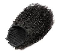 Aiokrtse Ponytail Extension Human Hair Afro Kinky Curly Clip in Drawstring Ponytail Hair Pieces for Women Natural Color 10 inches
