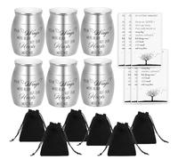 AIOMOB 6 Set Small Urns for Ashes Cremation Urns 1.57 Inch Silver Ashes Keepsake Funeral Urn with Memorial Cards and Velvet Bag for Human Pet Ash(Angel Wings)
