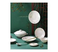 Aioneer 12/32/48 Pcs Fine Porcelain Dinner Set, Ceramic Dinnerware Dishes Chinese Style Pattern, Elegant Utensil Set More Than 45% Bone Meal And-Gold-12pcs