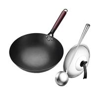 Aioneer 14 Inch Pre-Seasoned Cast Iron Wok, Wok Ladle & Cover, Does Not Rust-30Cm-One Color-32cm