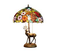 Aioneer 16 Inch Tiffany Stained Glass Table Lamp American Style Elk Base Lamp Creative Grape Deer Deerlet Fawn Desk Lamp