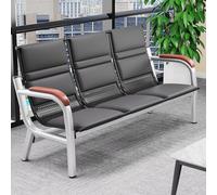 Aioneer 3-Seater Reception Bench With Backrest & Armrests, Synthetic Leather Waiting Room Chairs, Comfortable Red Office Sofa For Lobby & Lounge Furniture-Noir-Taille unique