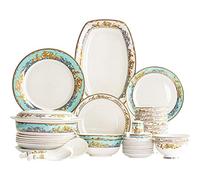 Aioneer 56-Piece Bone China Dinnerware Set, Nordic Ceramic Dinner Plates Set, Porcelain Tableware Set, Bowls/Plates/Dishes/Pot, Dish Set Service For 10, Health Kitchen & Dining S