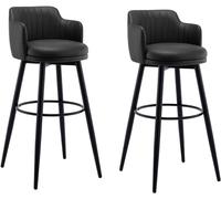 Aioneer Bar Stools Barstools Swivel Bar Stools Set Of 2 With Low Back Kitchen Island Bar Chair, Counter Height With Arms, Nappa Leather Pedal Chrome Upholstered Seat, For Bars, C-Black-80cm