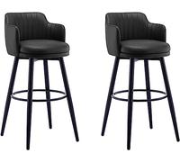 Aioneer Bar Stools Barstools Swivel Bar Stools Set Of 2 With Low Back Kitchen Island Bar Chair, Counter Height With Arms, Nappa Leather Pedal Chrome Upholstered Seat, For Bars, C-Black-75cm