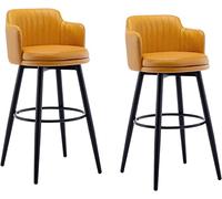 Aioneer Bar Stools Barstools Swivel Bar Stools Set Of 2 With Low Back Kitchen Island Bar Chair, Counter Height With Arms, Nappa Leather Pedal Chrome Upholstered Seat, For Bars, C-Orange-75cm