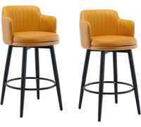 Aioneer Bar Stools Barstools Swivel Bar Stools Set Of 2 With Low Back Kitchen Island Bar Chair, Counter Height With Arms, Nappa Leather Pedal Chrome Upholstered Seat, For Bars, C-Orange-65cm