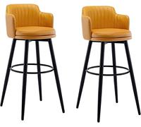 Aioneer Bar Stools Barstools Swivel Bar Stools Set Of 2 With Low Back Kitchen Island Bar Chair, Counter Height With Arms, Nappa Leather Pedal Chrome Upholstered Seat, For Bars, C-Orange-80cm