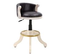 Aioneer Bar Stools Counter Height Adjustable Swivel Bar Chair, Rubber Solid Wood Bar Stools With Back, Cowhide Leather Chrome Plated Round Pedal Rubber Wood Legs,For Bs, Kitchen -Black-Ivory