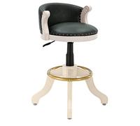 Aioneer Bar Stools Counter Height Adjustable Swivel Bar Chair, Rubber Solid Wood Bar Stools With Back, Cowhide Leather Chrome Plated Round Pedal Rubber Wood Legs,For Bs, Kitchen -Dark Green-Ivory