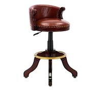 Aioneer Bar Stools Counter Height Adjustable Swivel Bar Chair, Rubber Solid Wood Bar Stools With Back, Cowhide Leather Chrome Plated Round Pedal Rubber Wood Legs,For Bs, Kitchen -Brown-Dark