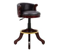 Aioneer Bar Stools Counter Height Adjustable Swivel Bar Chair, Rubber Solid Wood Bar Stools With Back, Cowhide Leather Chrome Plated Round Pedal Rubber Wood Legs,For Bs, Kitchen -Black-Dark