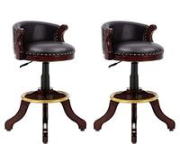 Aioneer Bar Stools Rubber Solid Wood Bar Stools Set Of 2 With Back, Adjustable Counter Height Swivel Bar Chair,Curved Cowhide Leather Round Seat, For Pubs, Kitchen Island, Restau-Black