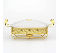 Aioneer Chafing Dish Buffet Set, Golden Water Pattern Stainless Steel Chafer Rectangular Chafer Dish Set With Ceramics Chafing Food Pan, Chafer And Buffet Warmer Set,2.5L-2.5L