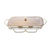Aioneer Chafing Dish Food Warmer, Stainless Rectangular Buffet Server With 1 Tempered Glass Bakeware, For Buffet Catering Kitchen Party,Gold-Gold