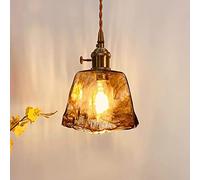 Aioneer Chandelier, Retro Creative Brass Chandelier,Hand-Made Caramel Glass Light, Nordic Modern Personality Ceiling Hanging Lamp, Restaurant Lamp Droplight Japanese Simple Bedro-A