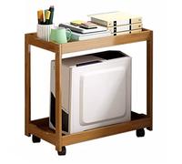 Aioneer Cpu Bracket Desktop Pc Tower Stand With Storage, 2-Tier Rolling Pc Case Holder, Bamboo Cpu Stand Holder With Caster Wheels Under Desk For Home Office-Gold