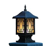 Aioneer Creative E27 Antique Retro Waterproof Column Lamp Glass Lantern Ip44 Waterproof Rainproof Outdoor Pillar Post Light Lighting Bronze Aluminum Metal Chinese Vintage Garden -Black