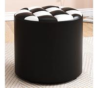 Aioneer Foot Stool Round Footstool Leather Foot Stools Shoe Change Stool Dressing Stool For Living Room For The Bedroom, Black And Red-31X28Cm,Yellow And White-31X28Cm-Black and White-31x28cm