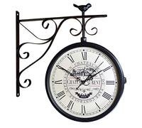 Aioneer Large Wall Clocks,12Inch Double Sided Wall Clock Wrought Iron, Metal, Quiet, Easy Read Two Faces Station Clock For Garden Home Décor Indoor Outdoor-A