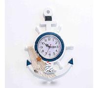 Aioneer Large Wall Clocks,Mediterranean Style Anchor Outdoor Garden Wall Clock, Beach Sea Theme Large Outdoor Clock Nautical Anchor Ship Steering Wheel Fish-E