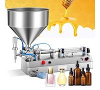Aioneer Liquid Paste Filling Machine, Pneumatic Double-Head Stainless Steel Piston Filling Machine, Adjustable Quantitative-1000ml
