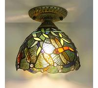 Aioneer Mini Ceiling Light Fixture,Tiffany Stained Glass Semi Flush Mount Ceiling Lamp,Victorian Style Metal Base Chandeliers For Bedroom Kitchen Dining Living Room Hallway,20
