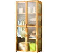 Aioneer Modern Minimalist Wardrobe With Acrylic 2-Doors, Closet With Shelves D Clothes Rail Std, Clothing Stding Rack Armoire For Bedroom Hallway, Brown-Brown