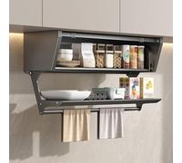 Aioneer Multi-Functional Lifting Kitchen Storage Rack 2 Tier Pull Out Dish And Spice Rack With Handle Pull Down Shelf Under Spice Rack Expandable Large Capacity Kitchen Organiser-Gris-80cm/31.5in