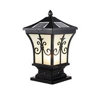 Aioneer Retro Square Solar Post Lamp Waterproof Led Solar Column Lights Outdoor Fence Deck Patio Pillar Lamp W/Remote Patio Garden Decoration Street Lantern Table Light To Pursu-Black-34cm