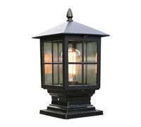 Aioneer Square Outdoor Aluminum Post Lamp Chinese Style Vintage Column Light Ip54 Waterproof Rust-Proof Post Cap Lights For Lawn Garden Deck Street Lantern Lighting To Pursue Ha-Black