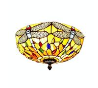 Aioneer Tiffany Dragonfly Stained Glass Ceiling Light Fixture 12 Inch Blue 2 Light For Kitchen Island Hallway Dining Room Handcrafted Decorative Lamp-Red-16 inch 3 light