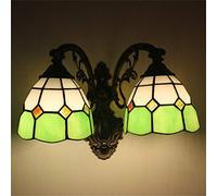 Aioneer Tiffany Style Double Head Wall Lamp Wall Light,Stained Glass Wall Sconce Light Art E27 Base For Livingroom, Children Room, Hallway,Bar,G