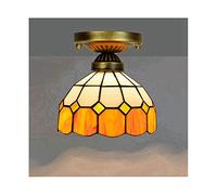 Aioneer Tiffany Style Stained Glass Ceiling Light Fixture For Kitchen Island Hallway Bedroom Retro Semi Flush Mount Lamp With Edison E27 Base 8 Inch Lampshade For Stairway Cloakr-I