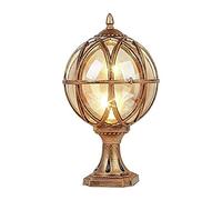 Aioneer Vintage Round Ball Post Light Rustic Globe Landscape Pillar Light Outdoor Aluminum Globe Lantern Garden Entrance Column Headlight Villa Gate Community Street Light-Bronze-48 * 27.5cm