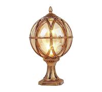 Aioneer Vintage Round Glass Pillar Lamp Waterproof Aluminum Post Light Retro Globe Column Headlight Outdoor Traditional For Garden Patio Villa Landscape Street Lantern To-Bronze-21.5cm