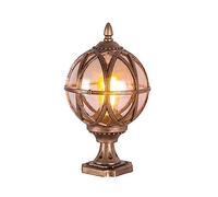 Aioneer Vintage Round Globe Post Light Aluminum Waterproof Column Lamp Rustic Landscape Pillar Lights For Porch Balcony Courtyard Villa Garden Porch Street Lantern To-Bronze-27.5 * 43cm