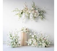 Aioneer White Wall-Mounted Decorative Floral Set - 3D Hand-Made Artificial Flowers | Wedding Stage Background Outdoor Activities Photography Props Home Decoration