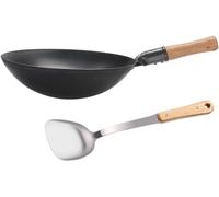 Aioneer Wok Pan Cast Iron, Chinese 100% Hand Hammered Iron Woks Stir Fry Pans, Nonstick Wok for All Stove-Tops, Non-Stick, No Coating, Less Oil, with Iron Shovel, Earless-40cm