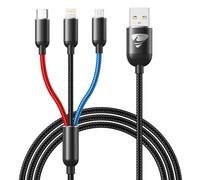 Aioneus Multi Charger Cable, 3 in 1 Fast Charging Cord 3A Phone Charger Cable Nylon Braided with iP Type C Micro USB, for Phone, Samsung Galaxy S22 S20 S10 S9, Huawei, Sony, Moto, LG, PS5