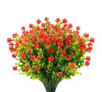 AIOR 10 Bundles Artificial Flowers Outdoor, UV Resistant Fake Flowers Plastic Greenery Shrubs Plants for Floral Arrangement, Table Centerpiece, Home Garden Decor (Red)