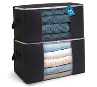 AIOR 2PCS Clothes Storage Bag, 90L Large Capacity Organizer Bags for Clothes, Duvets, Comforters, Blankets, Bedding, Foldable with Sturdy Zipper and Clear Window, Black