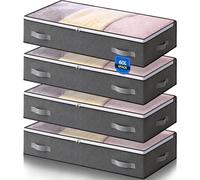 AIOR 4PCS 60L Underbed Storage Bags with Viewing Window, Foldable Container Closet Organizer Bags for Clothes, Comforters, Blankets, Bedding, 80 x 50 x 15 cm