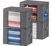 AIOR 4PCS Clothes Storage Bag, 90L Large Capacity Organizer Bags for Clothes, Duvets, Comforters, Blankets, Bedding, Foldable with Sturdy Zipper and Clear Window, Grey