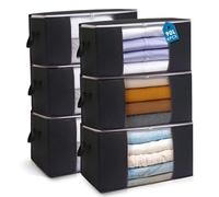 AIOR 6PCS Clothes Storage Bag, 90L Large Capacity Organizer Bags for Clothes, Duvets, Comforters, Blankets, Bedding, Foldable with Sturdy Zipper and Clear Window, Black
