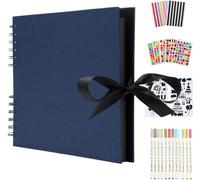 AIOR Photo Album Scrapbook 80 Pages, DIY Vintage Handmade Memories Book Travel Guestbook Gift for Wedding Engagement Anniversary Birthday (Blue)