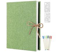 AIOR Photo Album Self Adhesive 60 White Pages, Linen Scrapbook Album DIY Scrap Book with 6 Metallic Pens, Wedding Anniversary Presents Birthday Christmas Gifts (Green)
