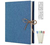 AIOR Photo Album Self Adhesive 60 White Pages, Linen Scrapbook Album DIY Scrap Book with 6 Metallic Pens, Wedding Anniversary Presents Birthday Christmas Gifts (Blue)